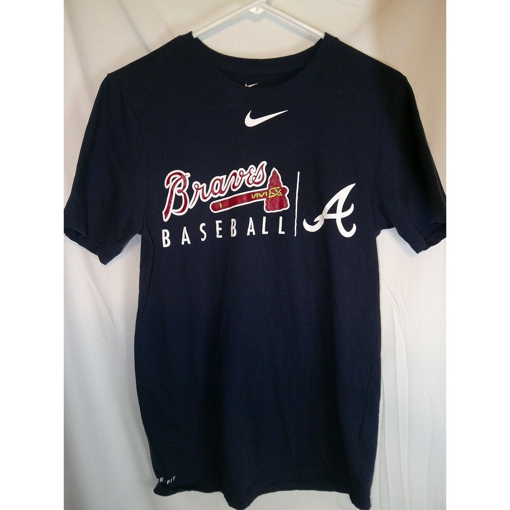 Nike Braves Baseball T-Shirt Athletic Cut‎ Dri-FIT Tee Navy Blue Small
